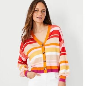 Ann Taylor Women's Striped Button
Front Cardigan Molten Lava Pink Orange
Large